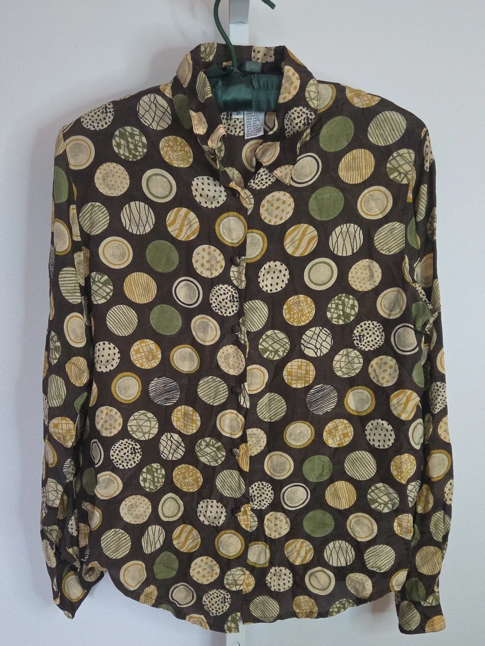 Vintage Allison Taylor Petite 100% Silk Geometric Circle Blouse Shirt Size SP